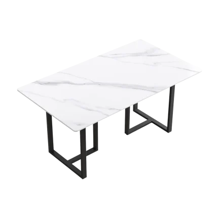 63" White Modern Dining Table Carbon Steel Base | Atunus Home