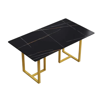 63" Black Modern Dining Table Golden Base | Atunus Home