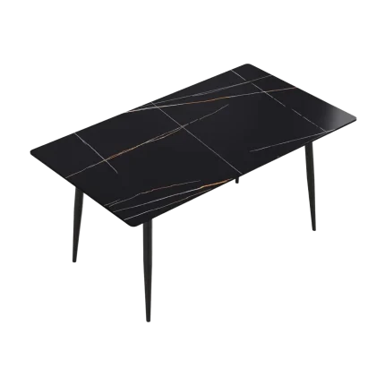 63 Modern Dining Table, Black Sintered Stone Tabletop Dining Table With Solid Carbon Steel Base, Multifunctional Desk For Dining Room, Living Room, Home And Office 2