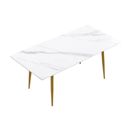 Atlas Elegant Dining Tables | 70" Rectangular White with Dusk Gold Base for 6