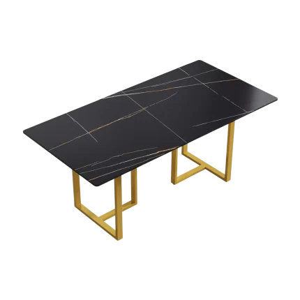 70" Modern Black Dining Table Stone Tabletop for 6 | Atunus Home