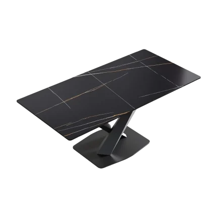 70" Modern Dining Table Black Stone Dining Table for 6 | Atunus Home