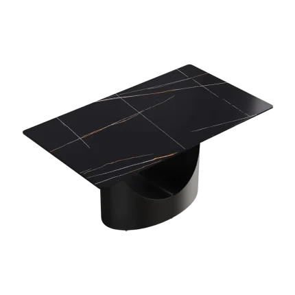 63 Modern Dining Table, Black Sintered Stone Tabletop Dining Table With Solid Carbon Steel Base, Multifunctional Desk For Dining Room, Living Room, Home And Office 2