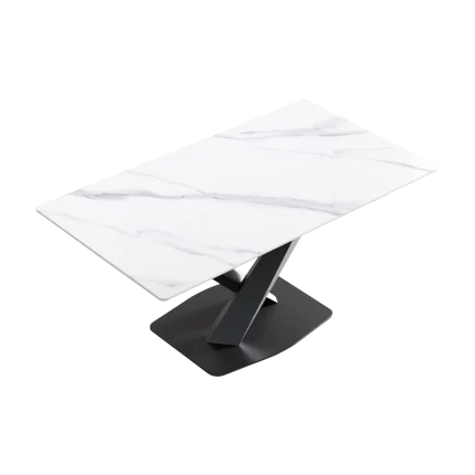 63" Chic Modern White Dining Table with Stone Top | Atunus Home