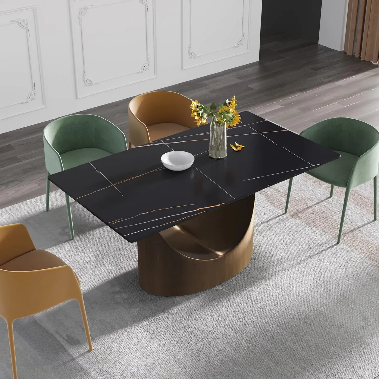 63" Rectangular Black with Dark Gold Base