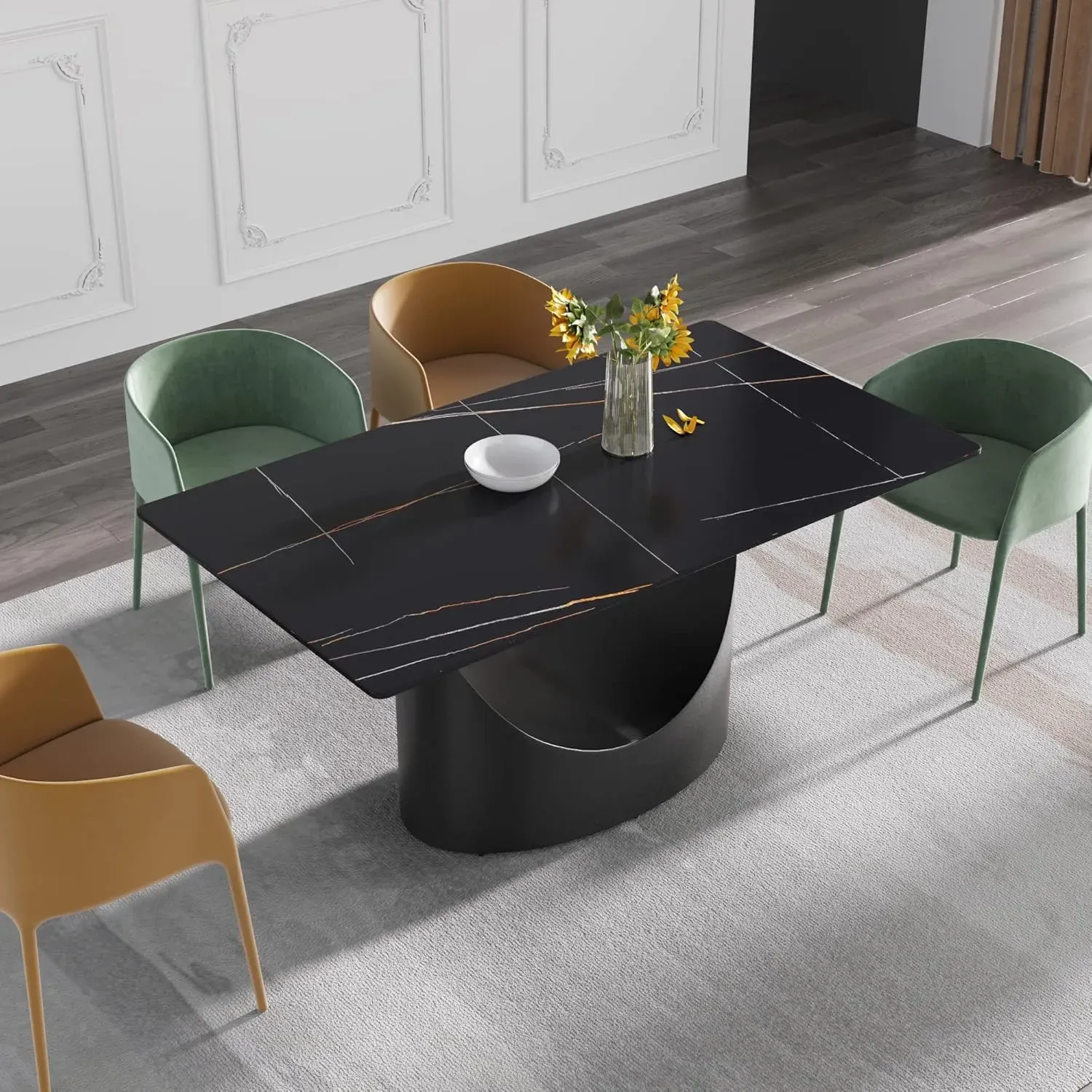 63" Rectangular Black with Matte Black Base