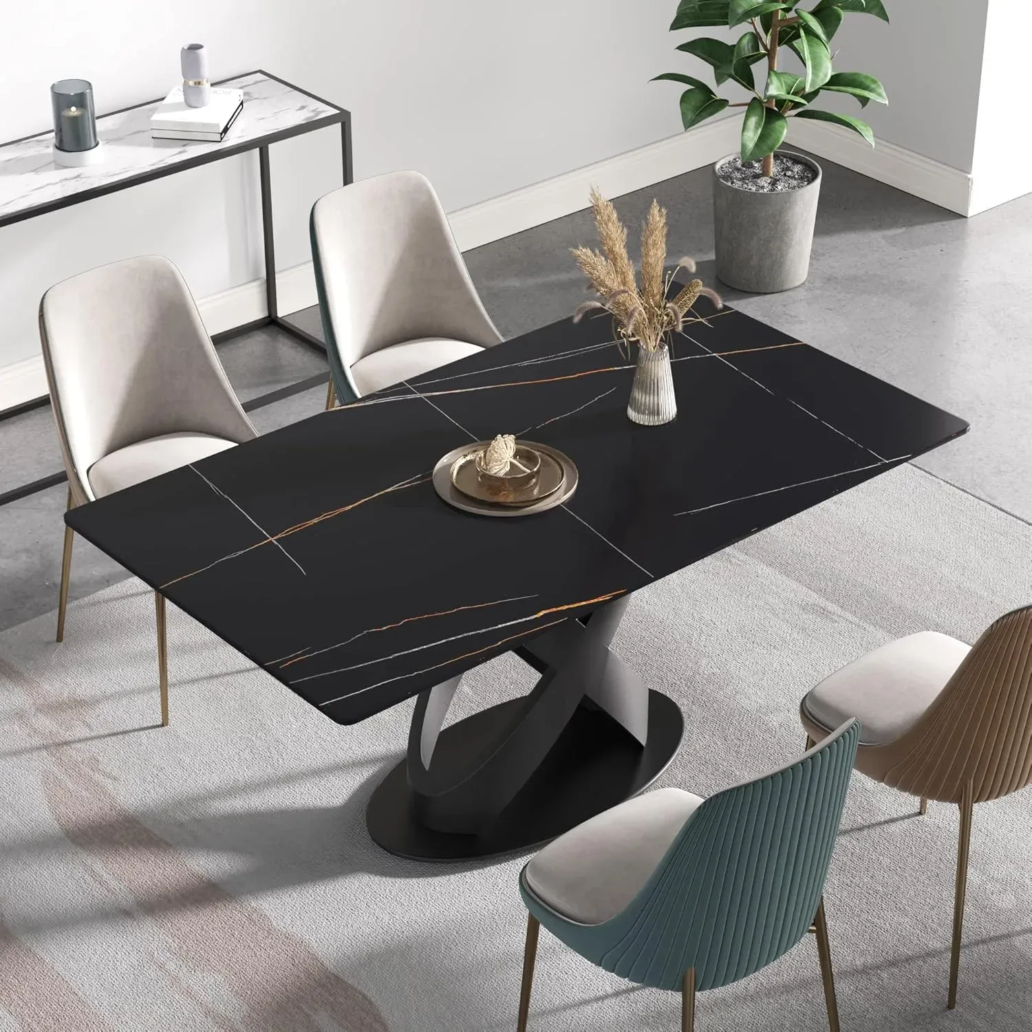 63" Rectangular Black with Velvet Black Base