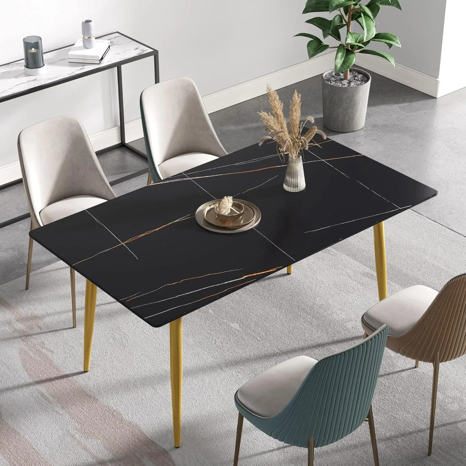 63" Rectangular Black with Dusk Gold Base