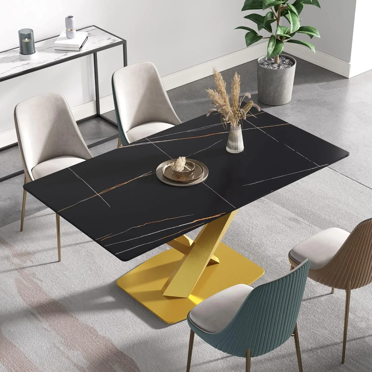 63" Rectangular Black with Classic Gold Base