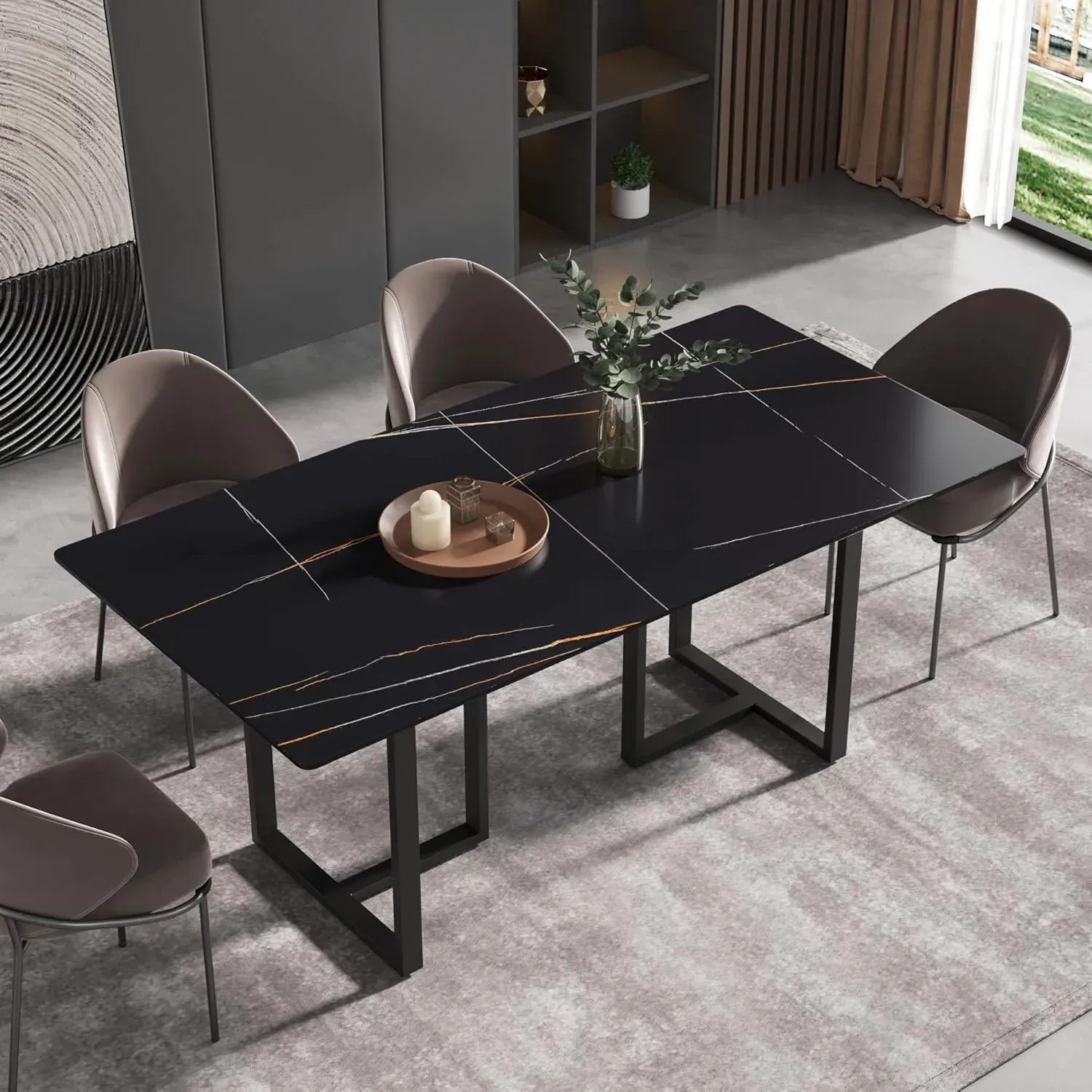 70" Rectangular Black with Onyx Black Base for 6