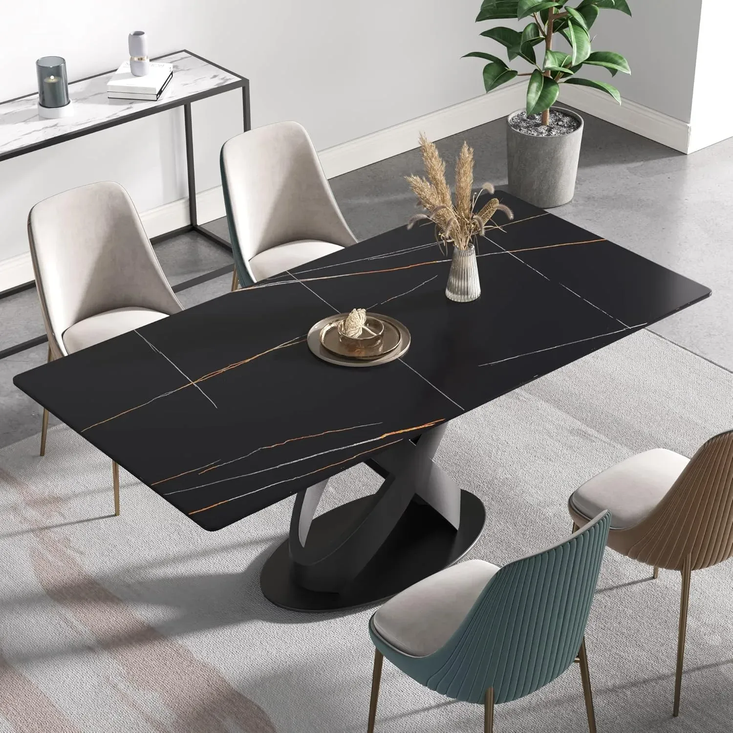 http://70.8%20Modern%20Dining%20Table,%20Black%20Sintered%20Stone%20Tabletop%20Dining%20Table%20With%20Solid%20Carbon%20Steel%20Base,%20Rectangular%20Dining%20Room%20Table%20For%206%205