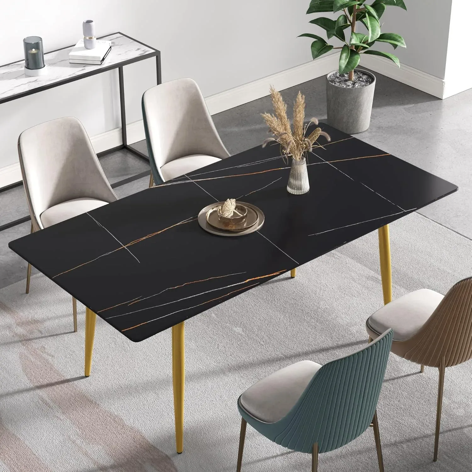 70" Rectangular Black with Dusk Gold Base for 6