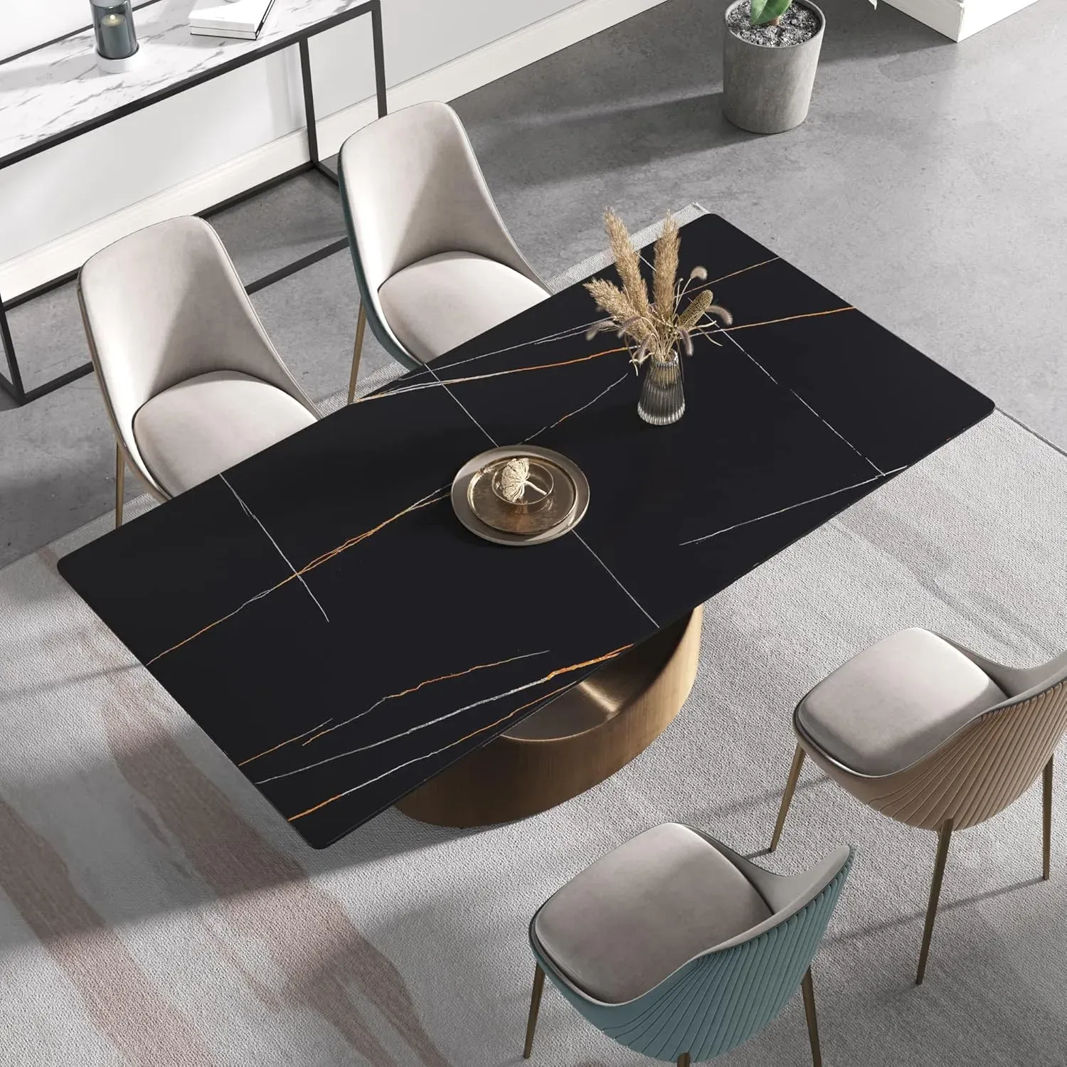 70" Rectangular Black with Dark Gold Base for 6