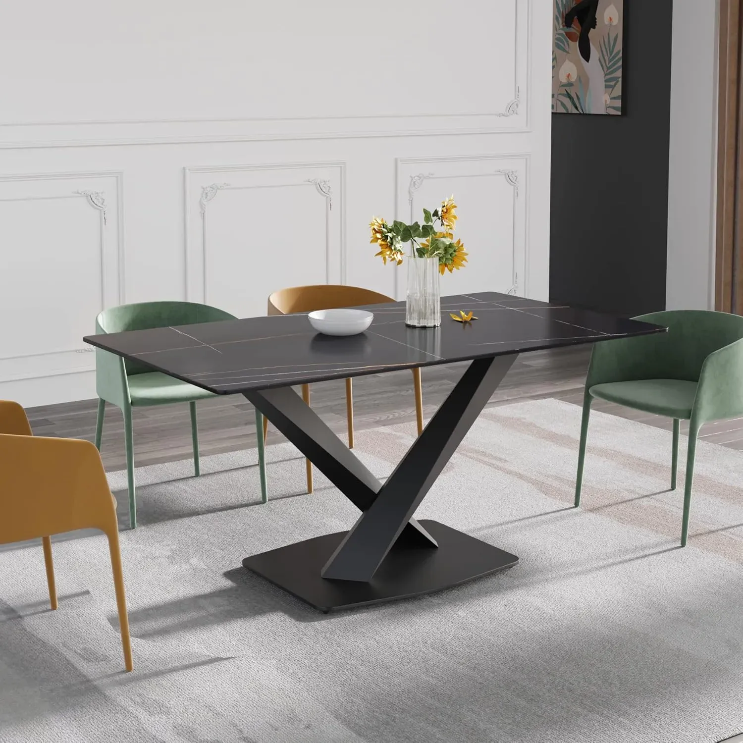 http://70.8%20Modern%20Dining%20Table,%20Black%20Sintered%20Stone%20Tabletop%20Dining%20Table%20With%20Solid%20Carbon%20Steel%20Base,%20Rectangular%20Dining%20Room%20Table%20For%206%206