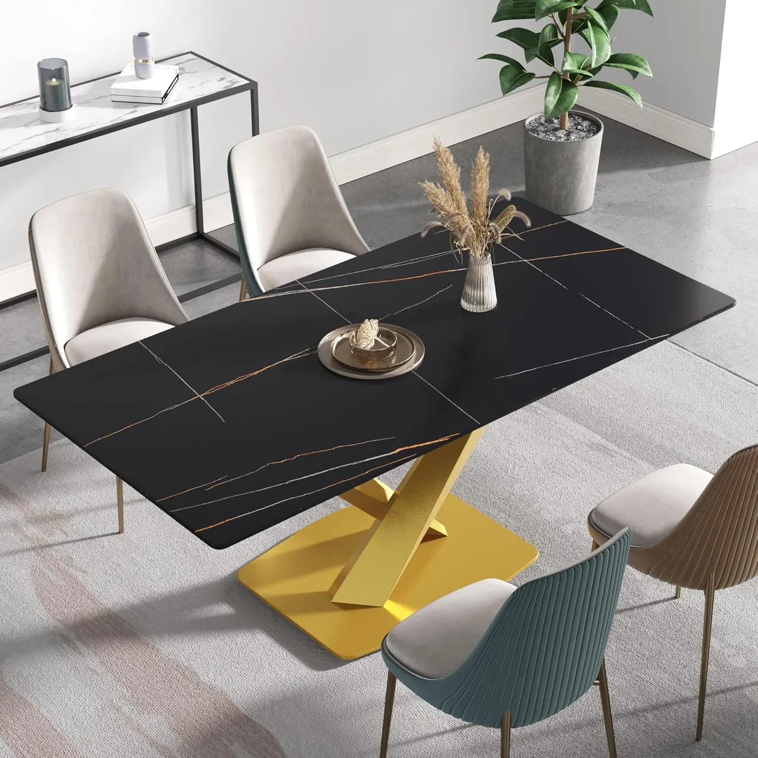 70" Rectangular Black with Classic Gold Base for 6