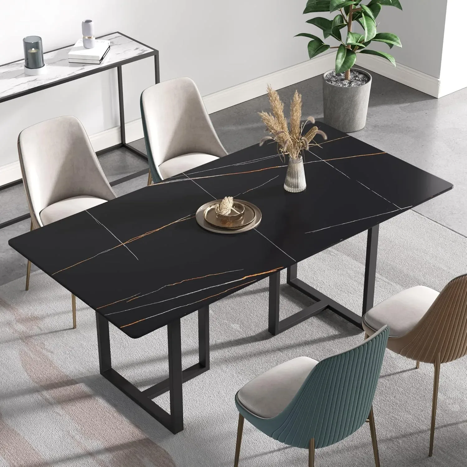 http://70.8%20Modern%20Dining%20Table,%20Black%20Sintered%20Stone%20Tabletop%20Dining%20Table%20With%20Solid%20Carbon%20Steel%20Base,%20Rectangular%20Dining%20Room%20Table%20For%206%206