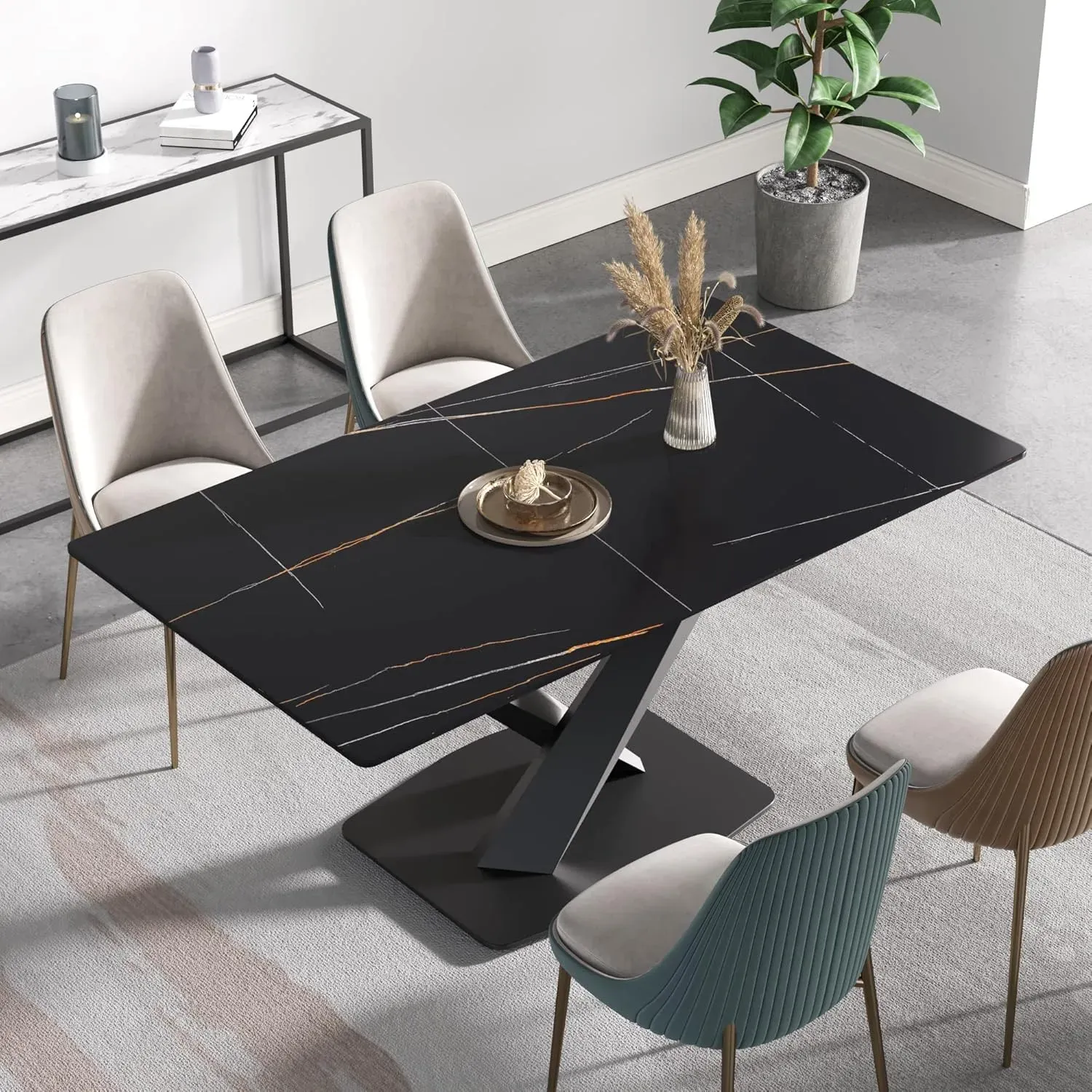 70" Rectangular Black with Jet Black Base for 6