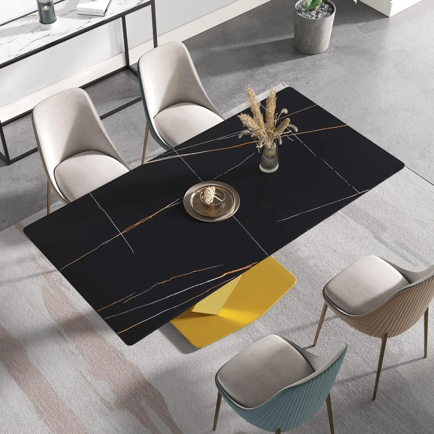 http://70.8%20Modern%20Dining%20Table,%20Black%20Sintered%20Stone%20Tabletop%20Dining%20Table%20With%20Solid%20Carbon%20Steel%20Base,%20Rectangular%20Dining%20Room%20Table%20For%206%207
