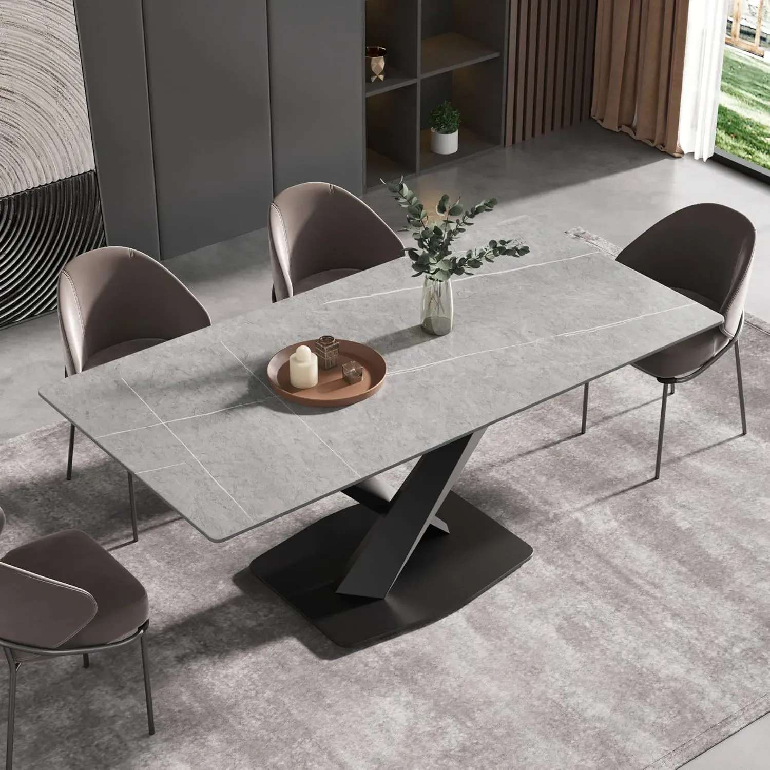 http://70.8%20Modern%20Dining%20Table,%20Grey%20Sintered%20Stone%20Tabletop%20Dining%20Table%20With%20Solid%20Carbon%20Steel%20Base,%20Rectangular%20Dining%20Room%20Table%20For%206%203