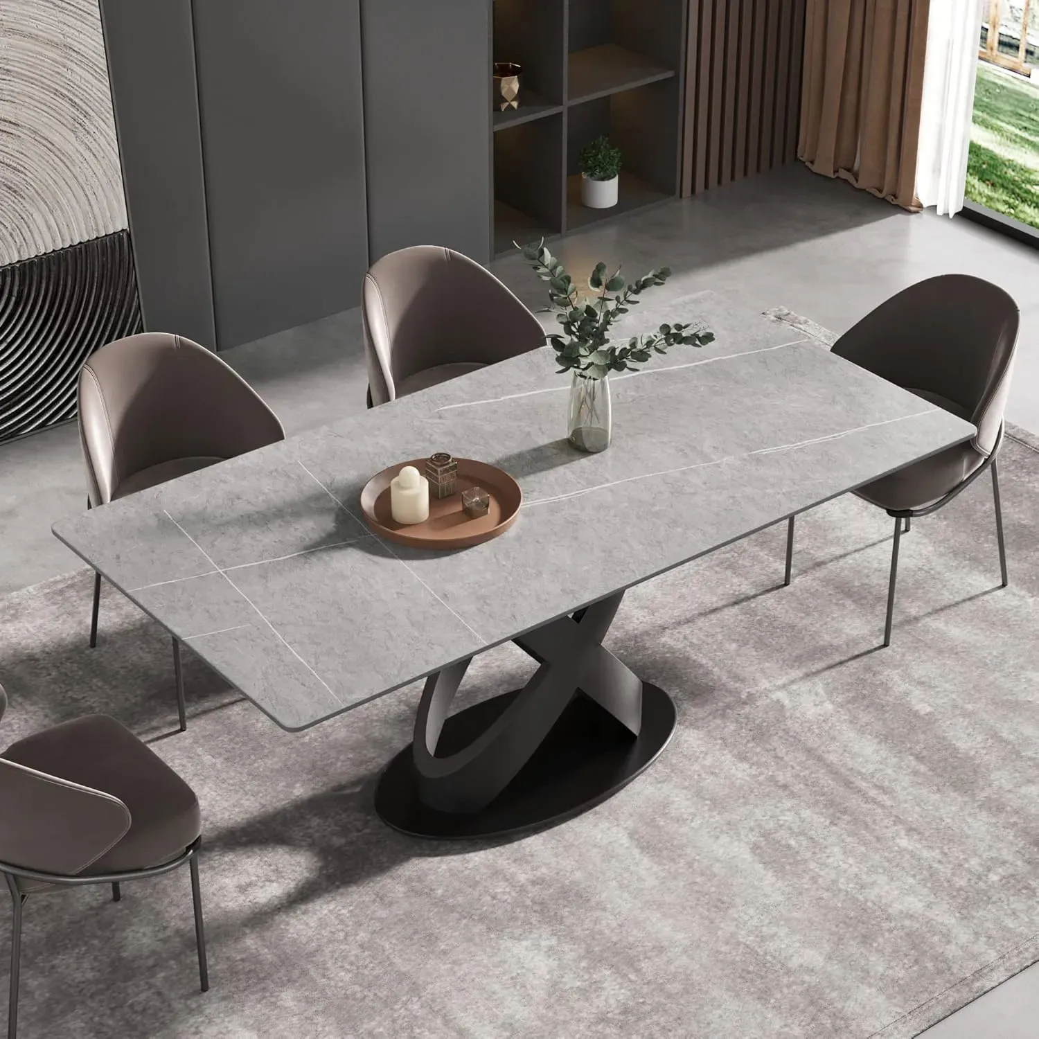 http://70.8%20Modern%20Dining%20Table,%20Grey%20Sintered%20Stone%20Tabletop%20Dining%20Table%20With%20Solid%20Carbon%20Steel%20Base,%20Rectangular%20Dining%20Room%20Table%20For%206%203