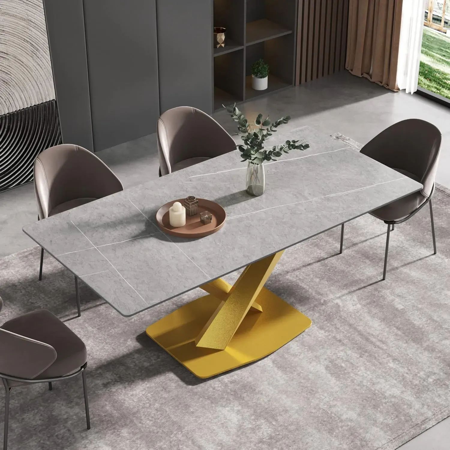 http://70.8%20Modern%20Dining%20Table,%20Grey%20Sintered%20Stone%20Tabletop%20Dining%20Table%20With%20Solid%20Carbon%20Steel%20Base,%20Rectangular%20Dining%20Room%20Table%20For%206%203