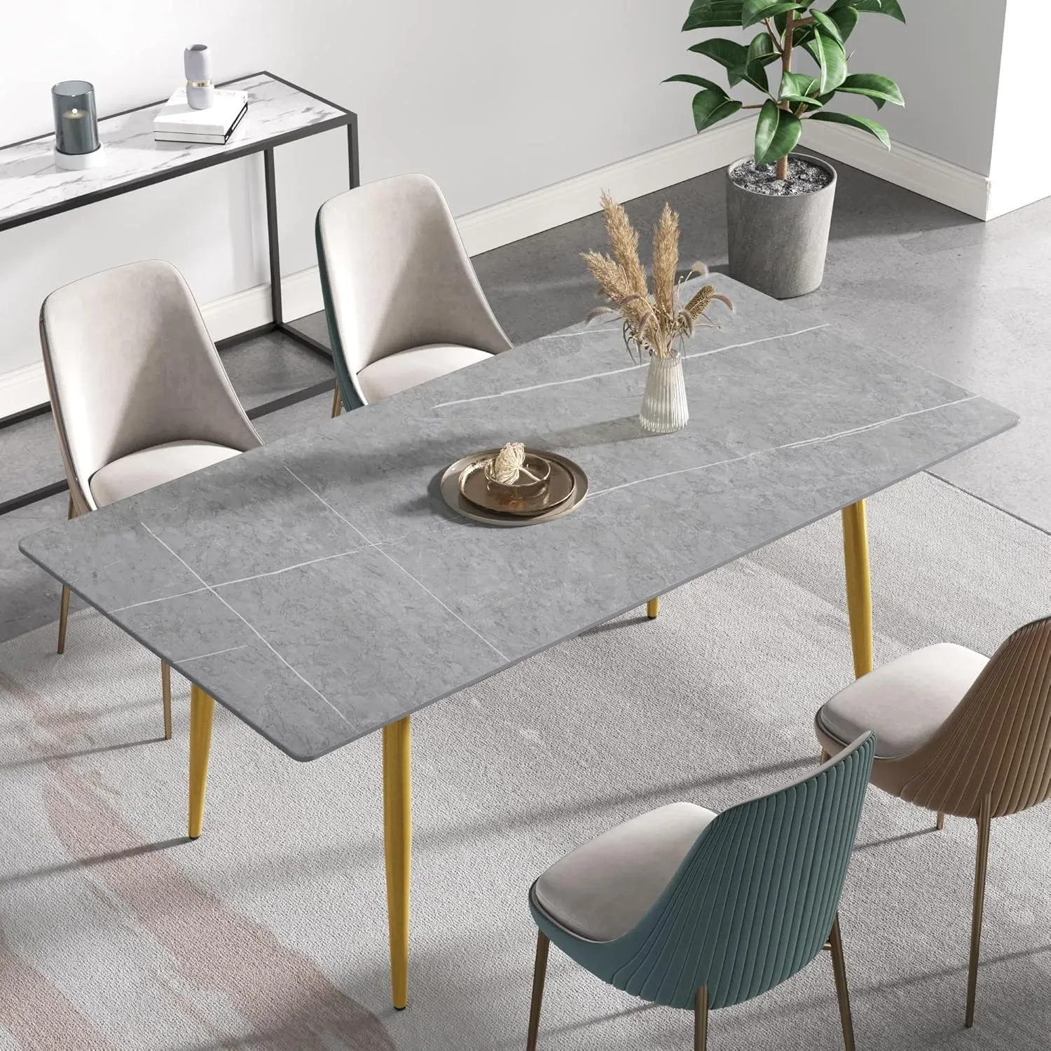 70" Rectangular Grey with Dusk Gold Base for 6