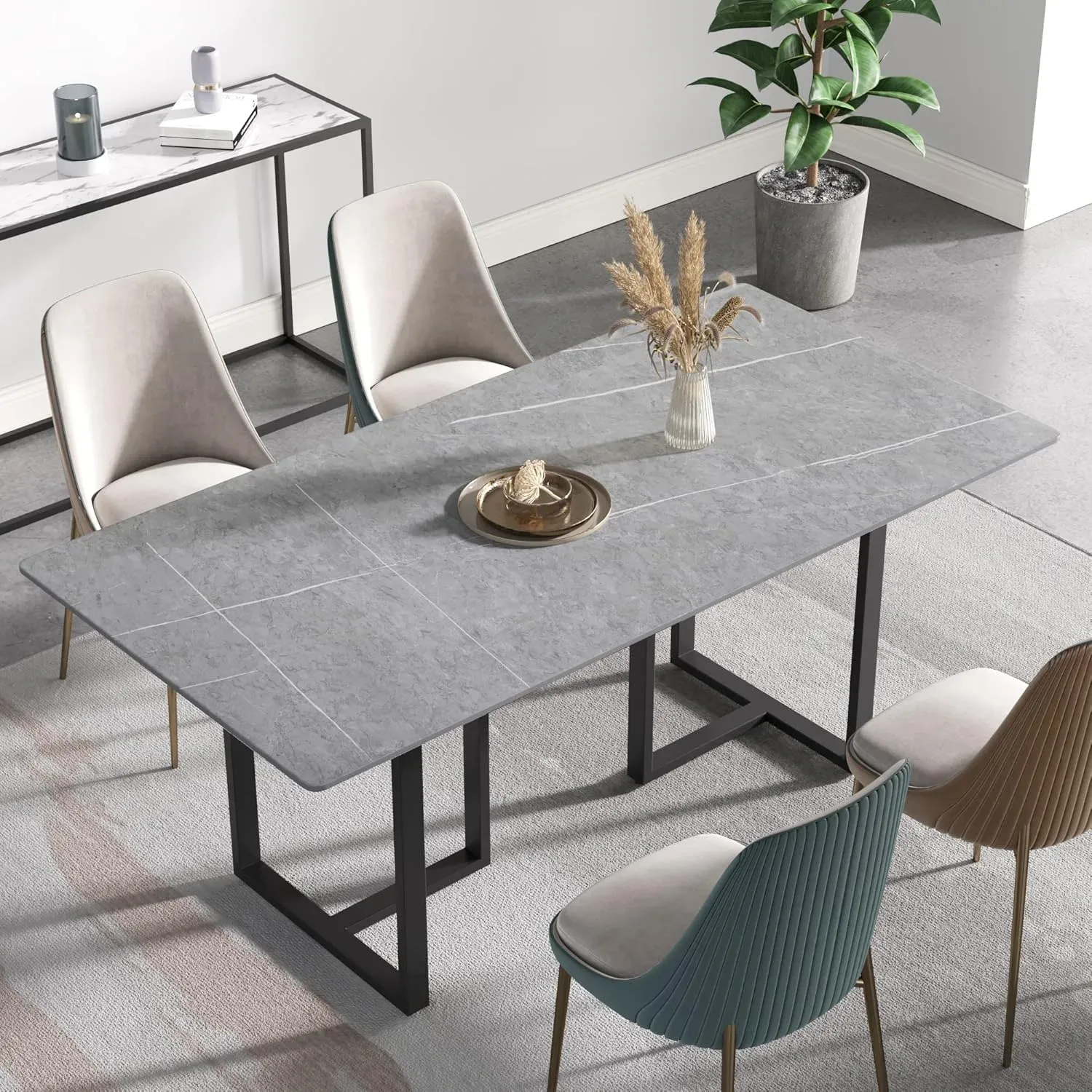 70" Rectangular Grey with Onyx Black Base for 6