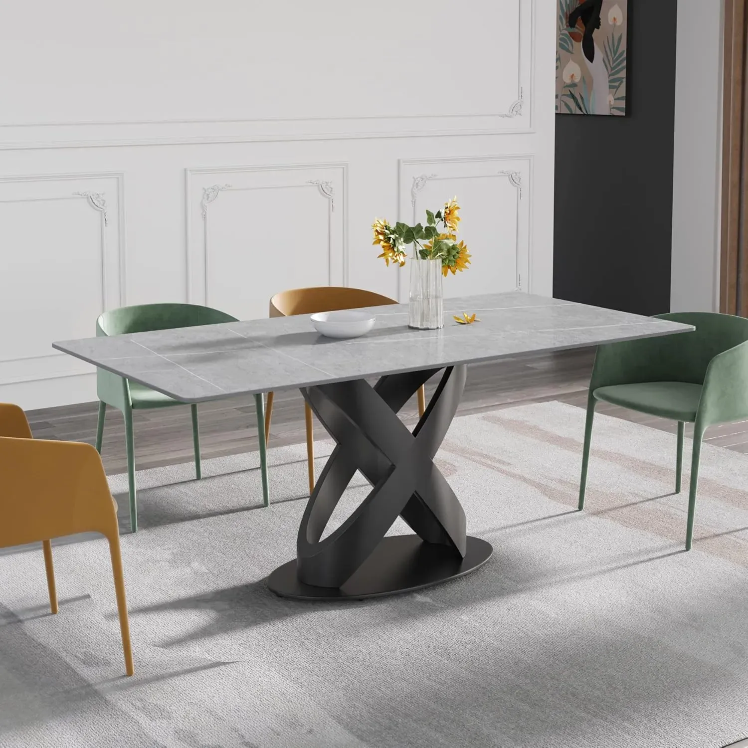 http://70.8%20Modern%20Dining%20Table,%20Grey%20Sintered%20Stone%20Tabletop%20Dining%20Table%20With%20Solid%20Carbon%20Steel%20Base,%20Rectangular%20Dining%20Room%20Table%20For%206%207