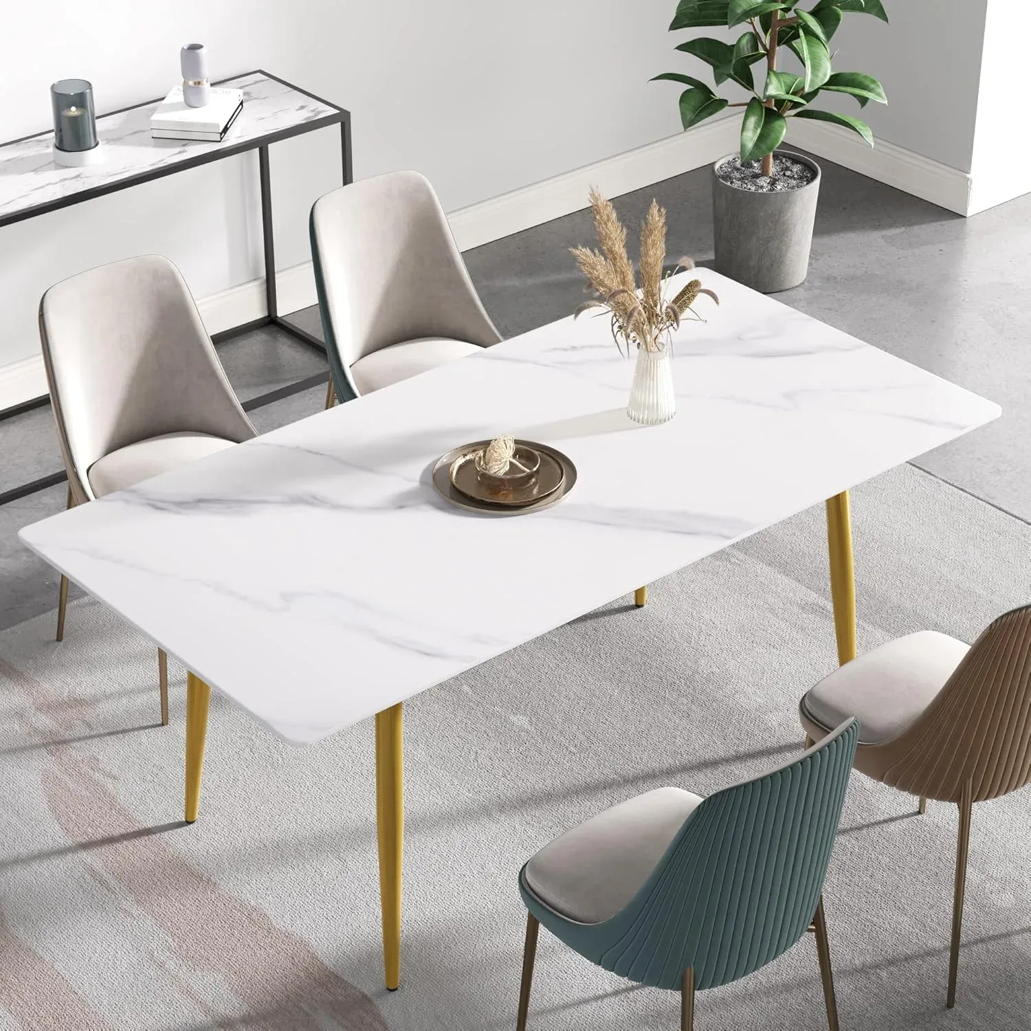 70" Rectangular White with Dusk Gold Base for 6
