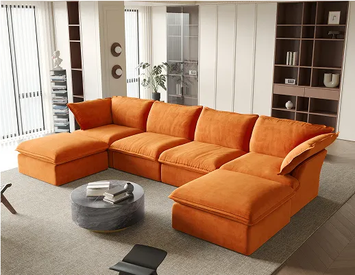 Sky Cloud Plus Velvet Sectional Sofa Family Gathering Setup
