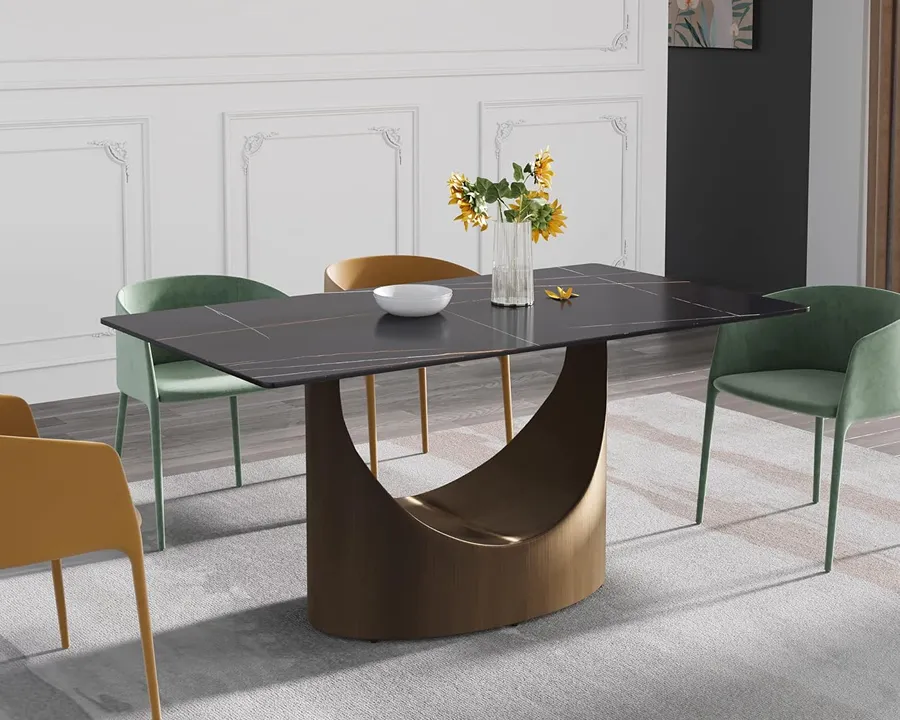 Elegant Heat-Resistant Dining Table with Rounded Corners and Carbon Steel Legs