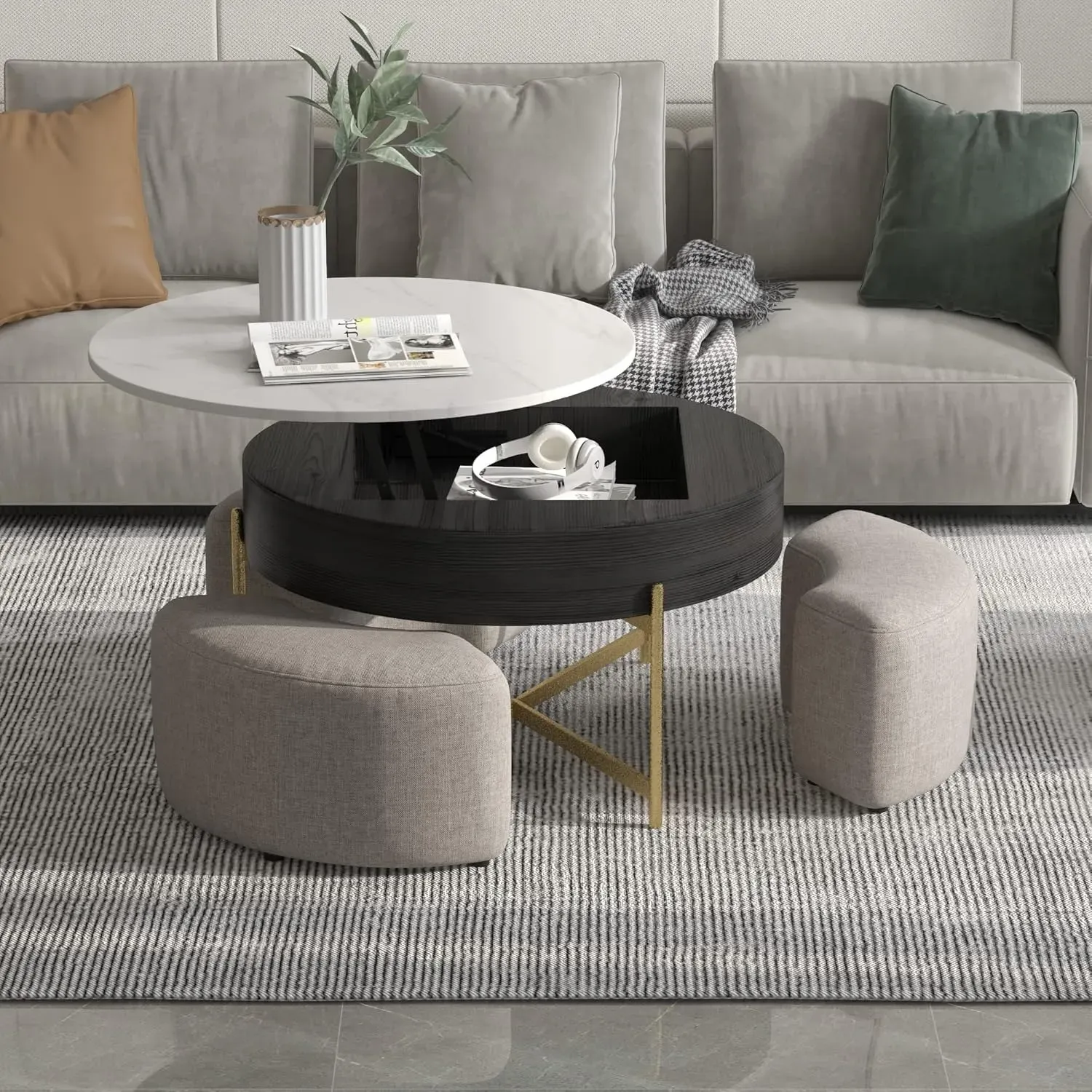 http://Lift%20Top%20Round%20Coffee%20Table%20With%20Stools,%20Black%20Table%20With%20Hidden%20Storage%20Compartment,%20Nesting%20Coffee%20Table%20Set%20For%20Living%20Room,%20Home,%20Office%201