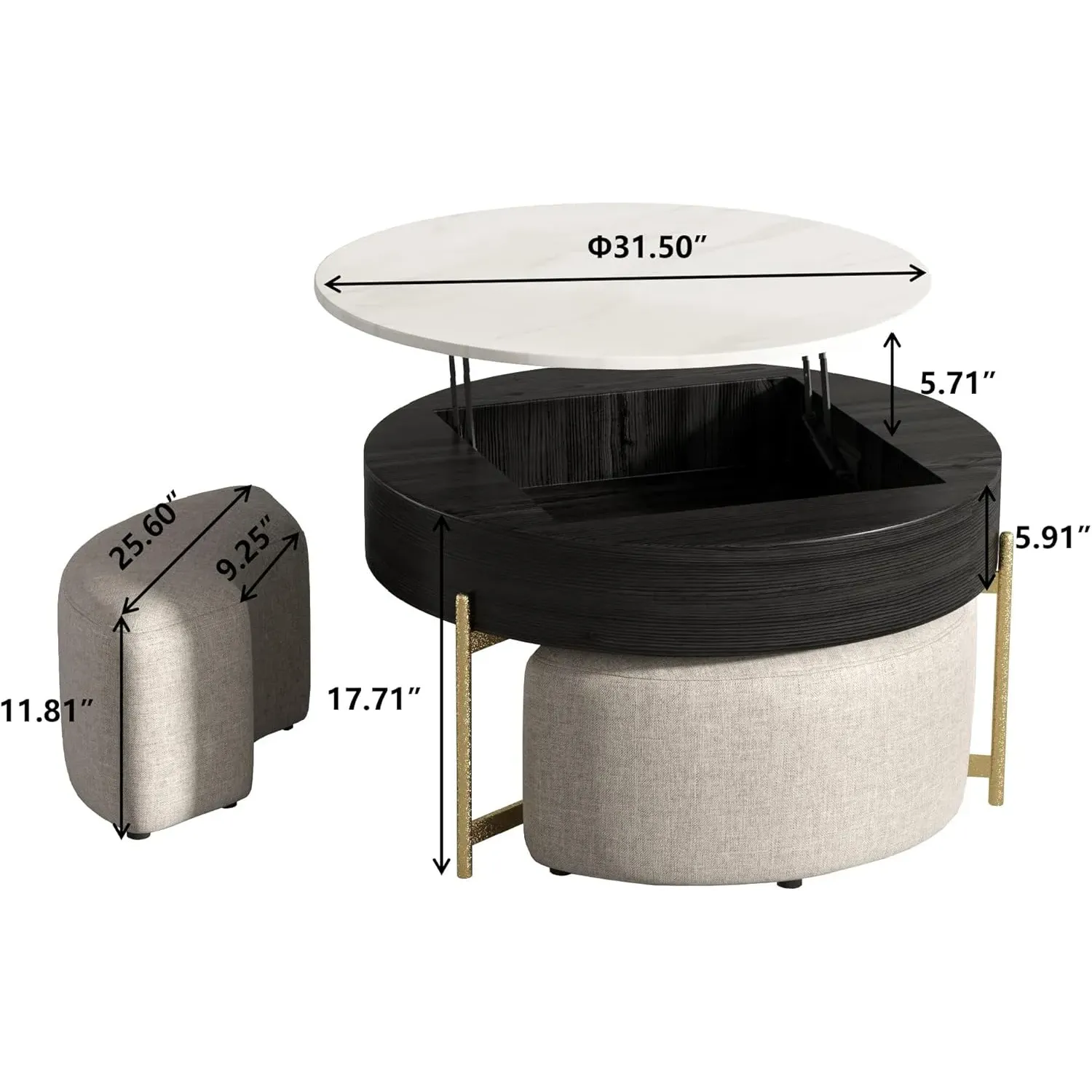 http://Lift%20Top%20Round%20Coffee%20Table%20With%20Stools,%20Black%20Table%20With%20Hidden%20Storage%20Compartment,%20Nesting%20Coffee%20Table%20Set%20For%20Living%20Room,%20Home,%20Office%202