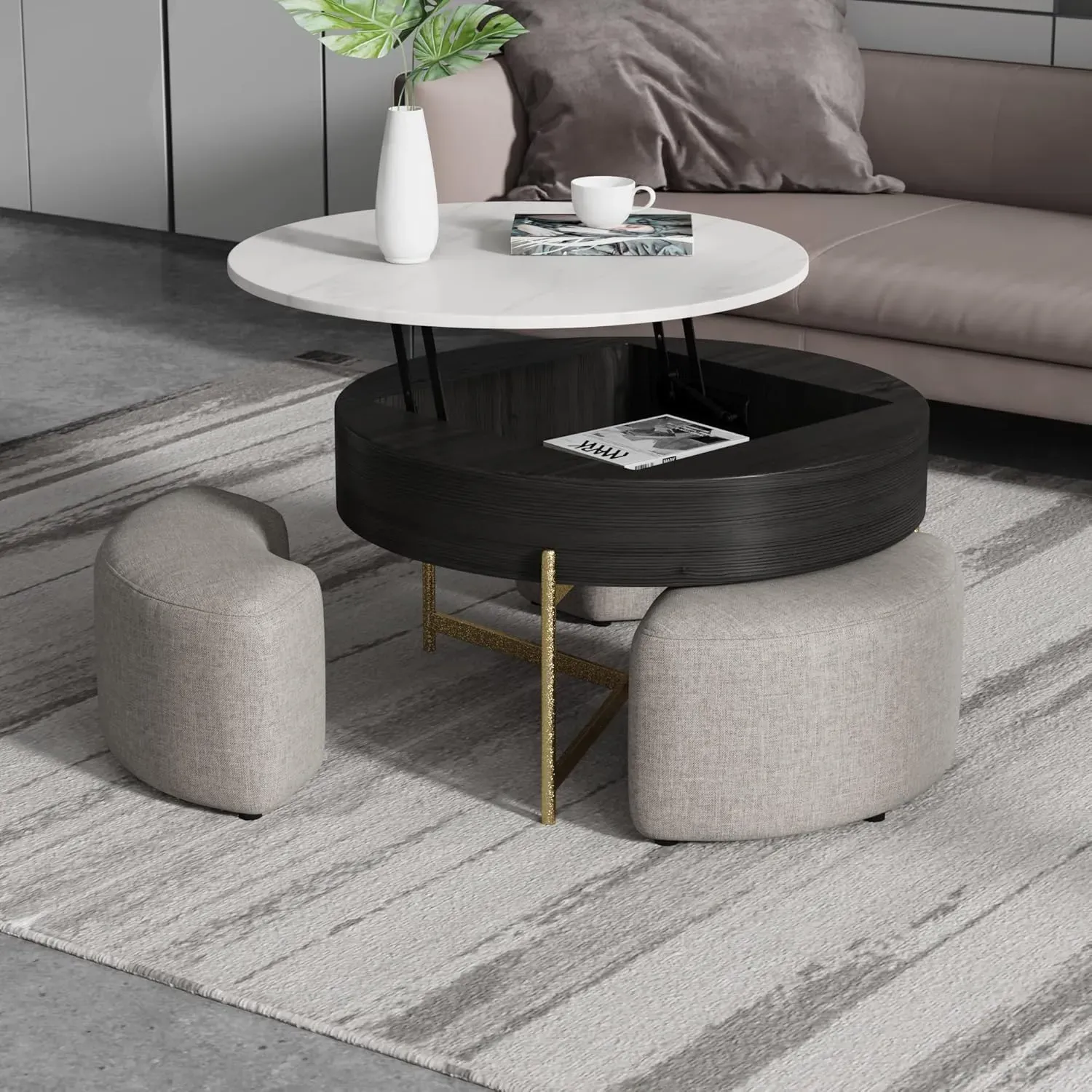 http://Lift%20Top%20Round%20Coffee%20Table%20With%20Stools,%20Black%20Table%20With%20Hidden%20Storage%20Compartment,%20Nesting%20Coffee%20Table%20Set%20For%20Living%20Room,%20Home,%20Office%206