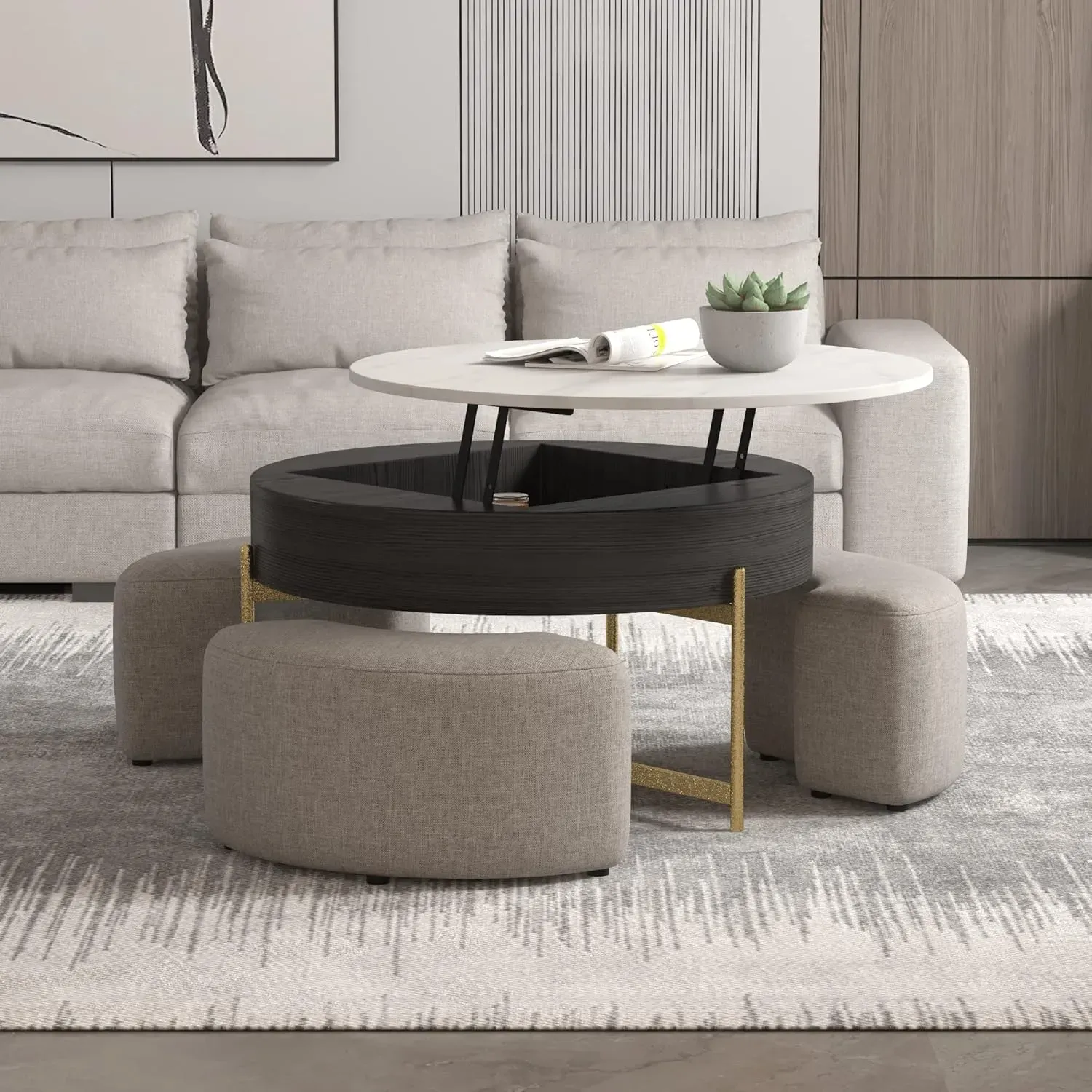 Marble Top 31" Round Black with Classic Gold Base
