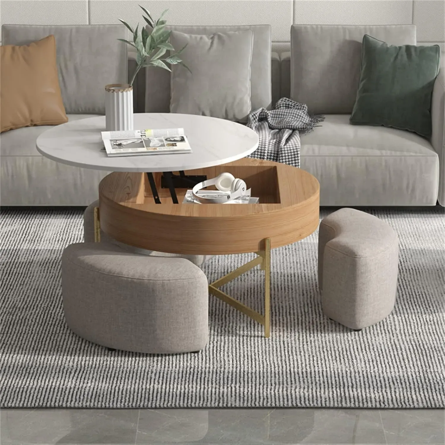 Marble Top 31" Round White with Classic Gold Base