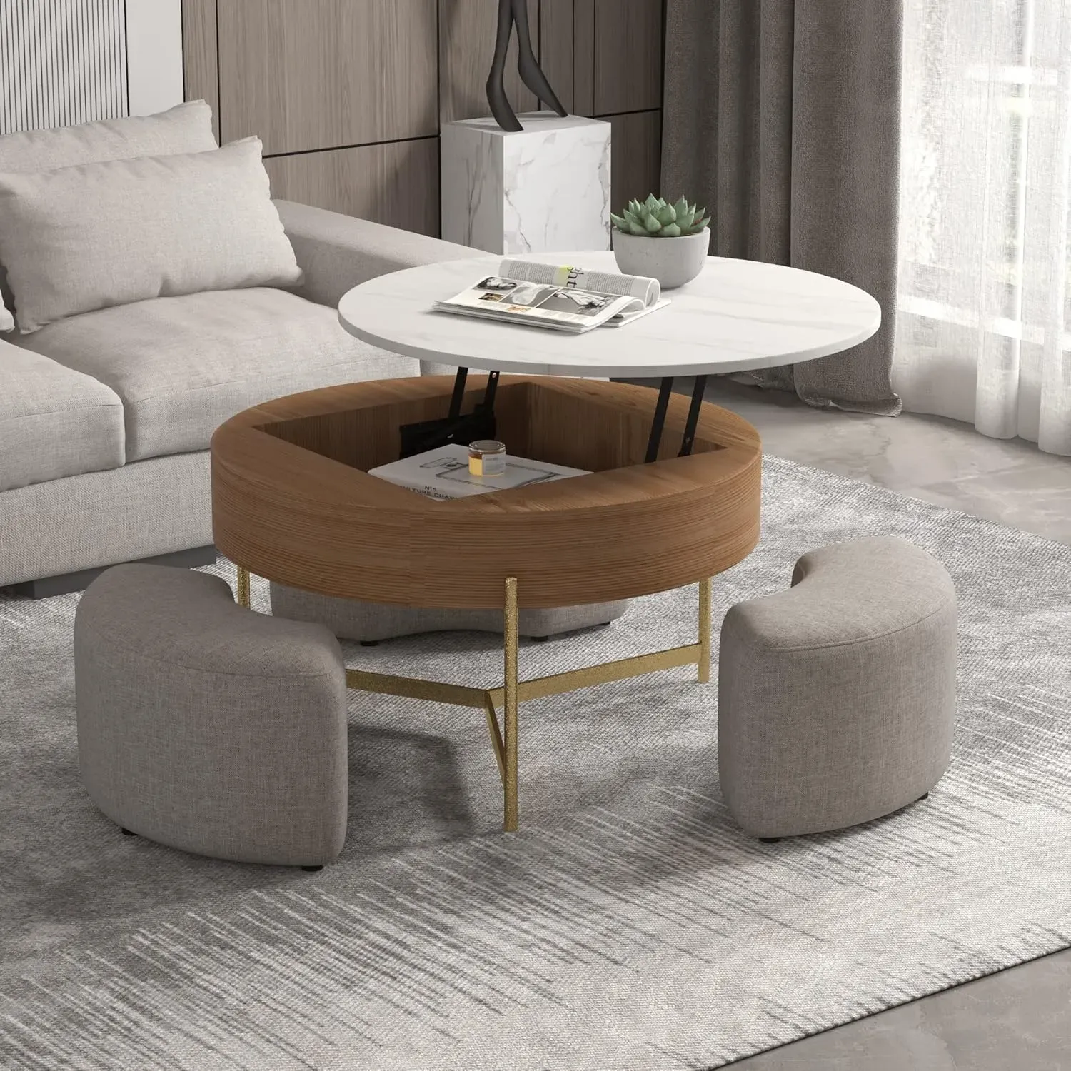 http://Lift%20Top%20Round%20Coffee%20Table%20With%20Stools,%20White%20Nesting%20Coffee%20Table%20With%20Hidden%20Storage%20Compartment,%20Marble%20Center%20Tables%20Set%20For%20Living%20Room,%20Reception%20Room,%20Office%206