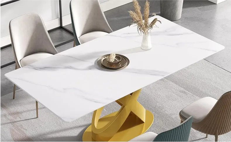 White stone dining table with sleek design showcasing its elegant aesthetic in bright home environment