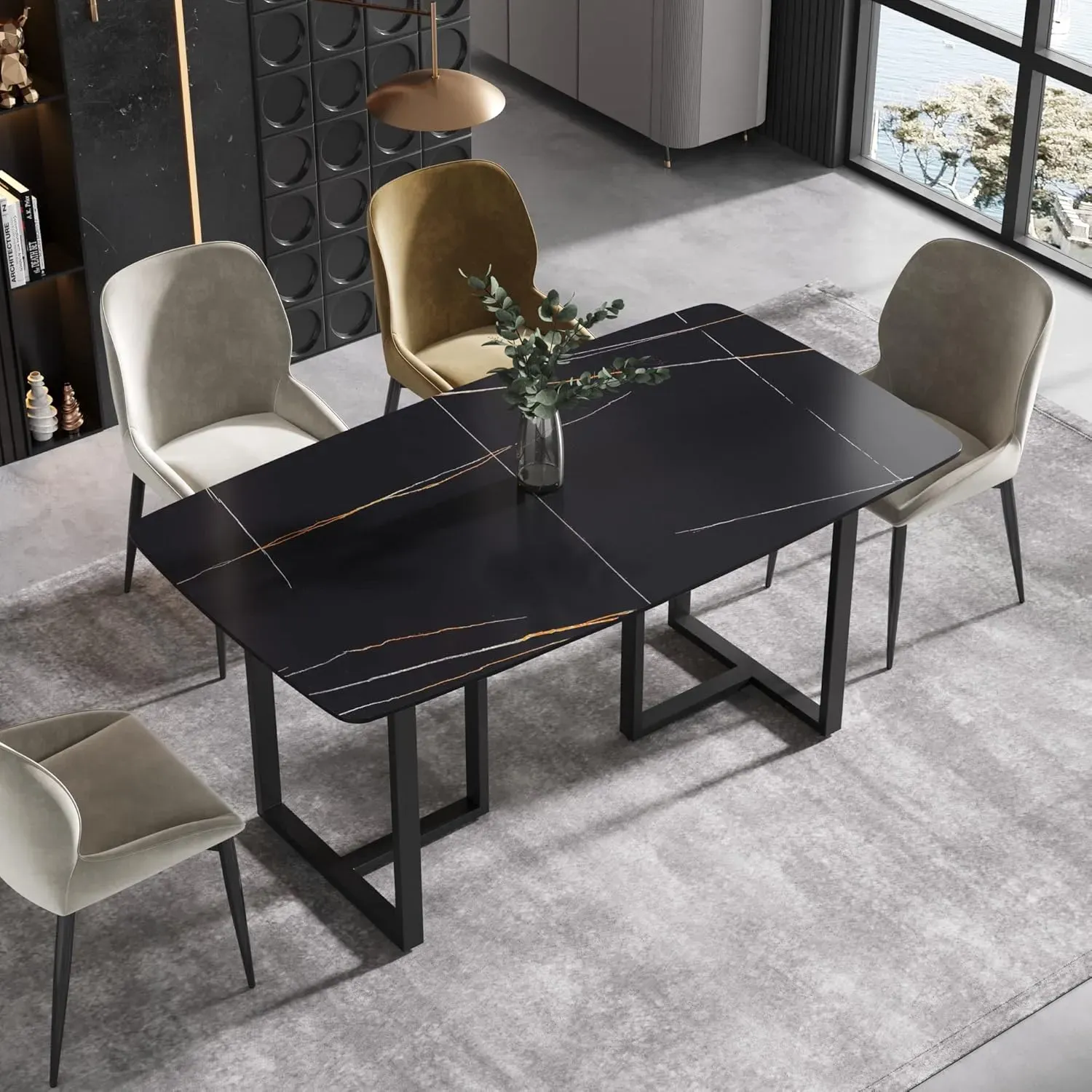 http://Modern%20Dining%20Table,%20Black%20Sintered%20Stone%20Tabletop%20Dining%20Table%20With%20Black%20Carbon%20Steel%20Table%20Legs,%2063%20Rectangular%20Dining%20Table%20For%204%206%201