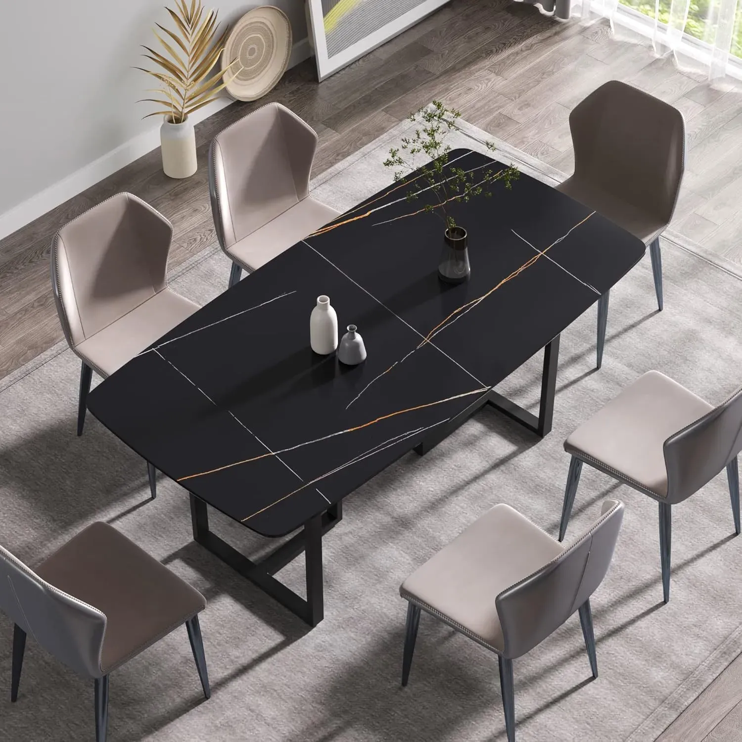 70" Rectangular Black with Onyx Black Base for 6-8