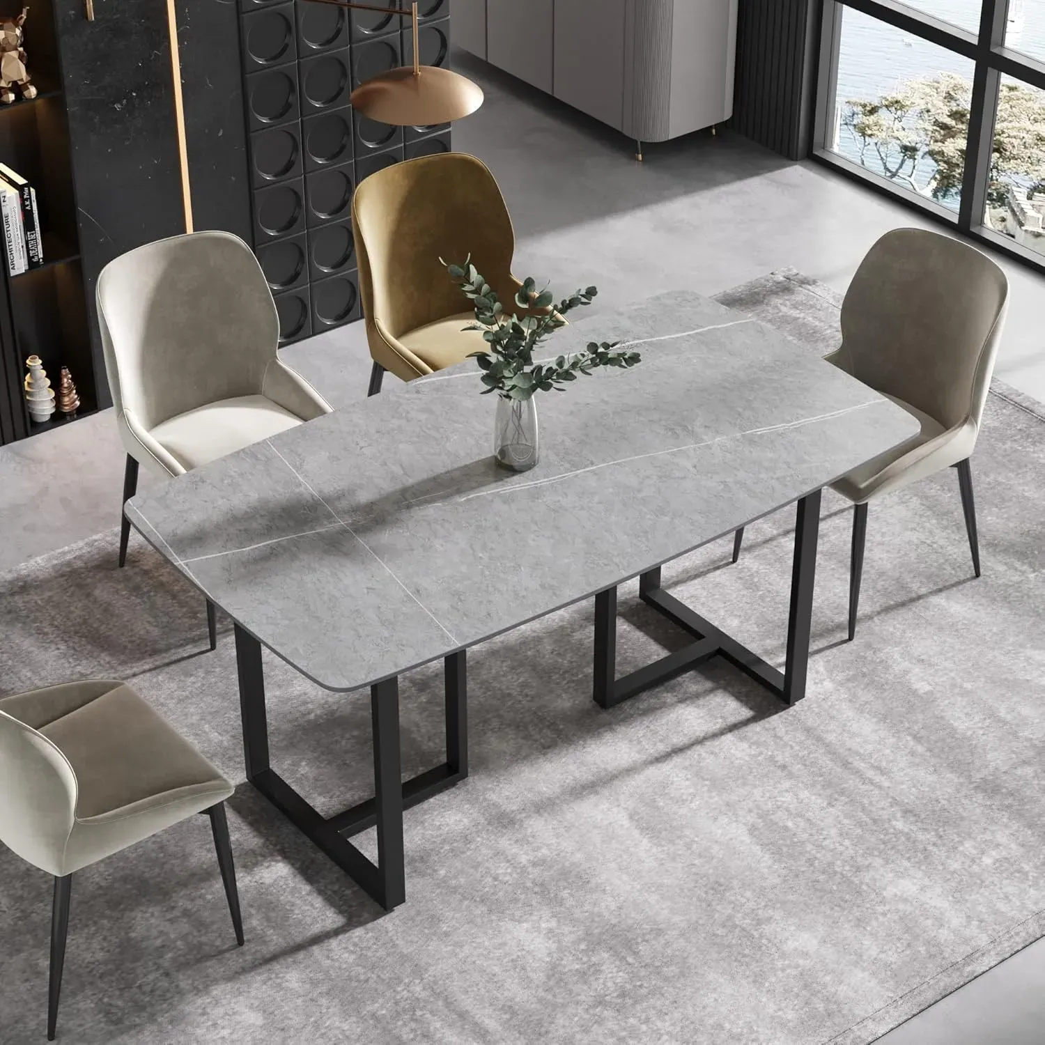 http://Modern%20Dining%20Table,%20Gray%20Sintered%20Stone%20Tabletop%20Dining%20Table%20With%20Black%20Carbon%20Steel%20Table%20Legs,%2063%20Rectangular%20Dining%20Table%20For%204%206%201