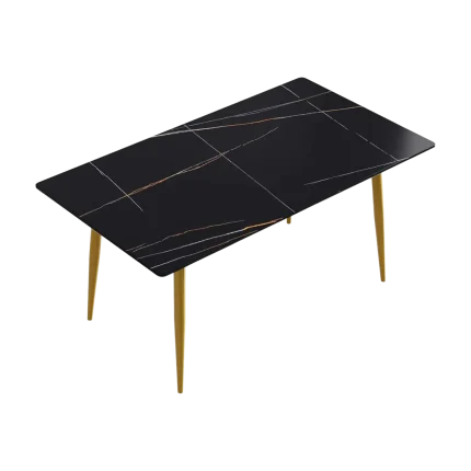 63" Modern Black Dining Table with Stone Top | Atunus Home