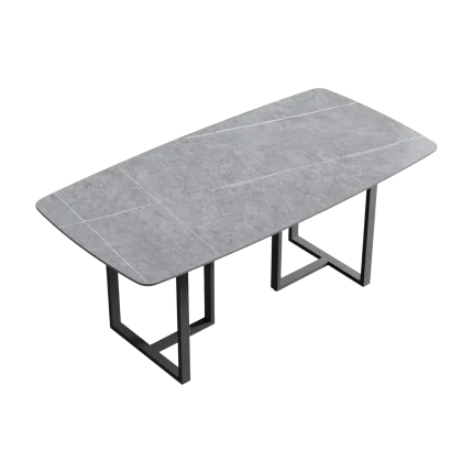 Modern Dining Table, Gray Sintered Stone Tabletop Dining Table With Black Carbon Steel Table Legs, 70" Rectangular Dining Table For 4-6