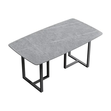 Modern Dining Table, Gray Sintered Stone Tabletop Dining Table With Black Carbon Steel Table Legs, 63" Rectangular Dining Table For 4-6