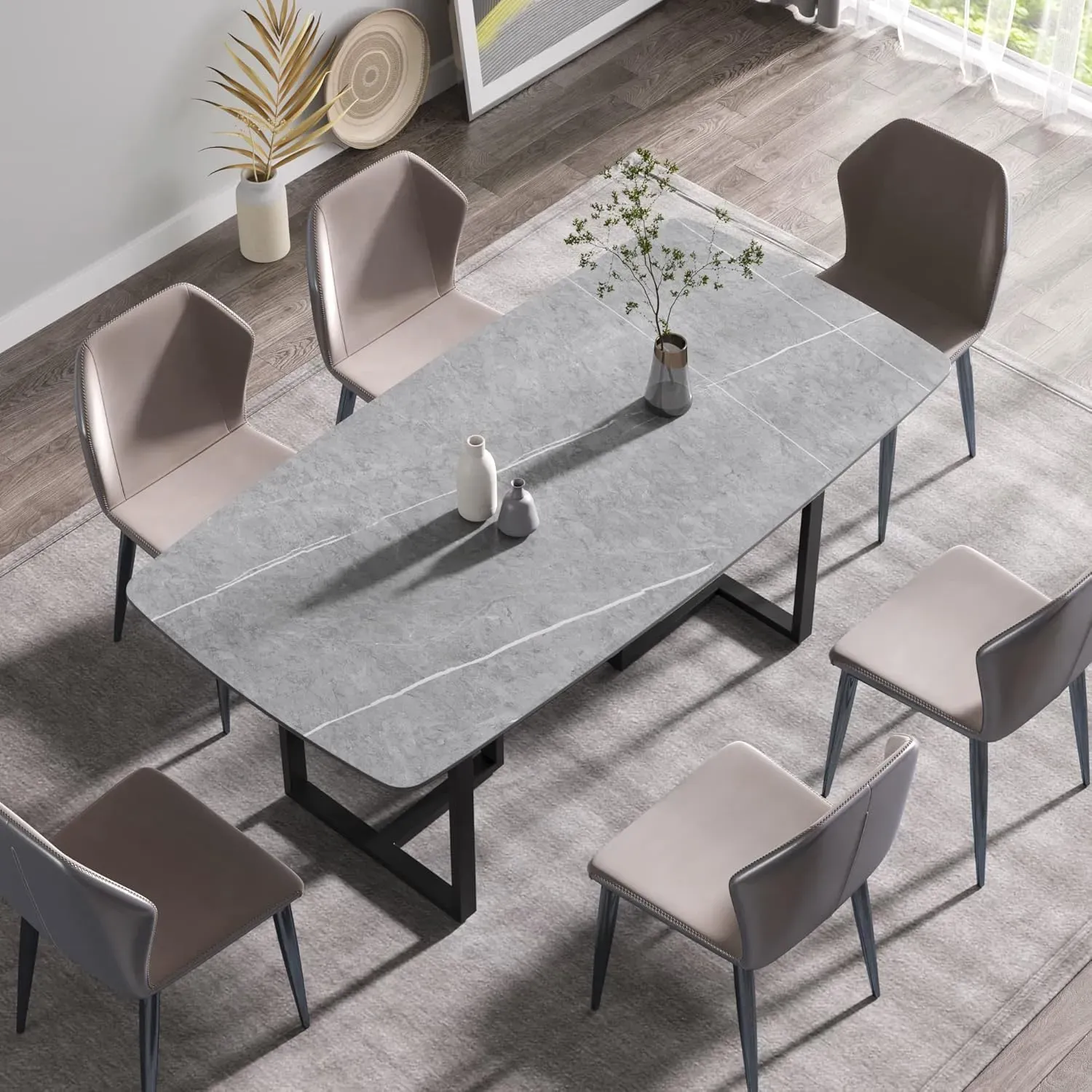 70" Rectangular Grey with Onyx Black Base for 6-8