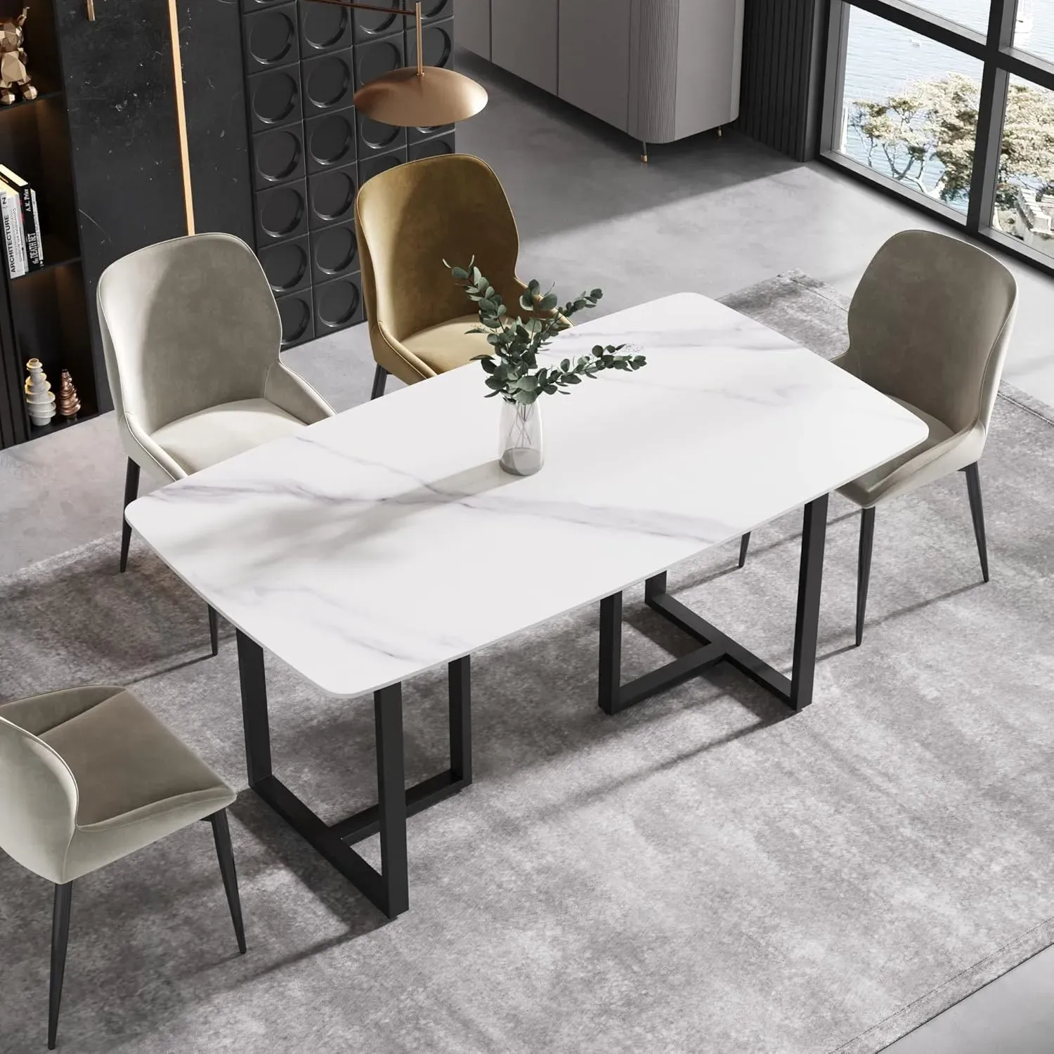 http://Modern%20Dining%20Table,%20White%20Sintered%20Stone%20Tabletop%20Dining%20Table%20With%20Black%20Carbon%20Steel%20Table%20Legs,%2063%20Rectangular%20Dining%20Table%20For%204%206%201