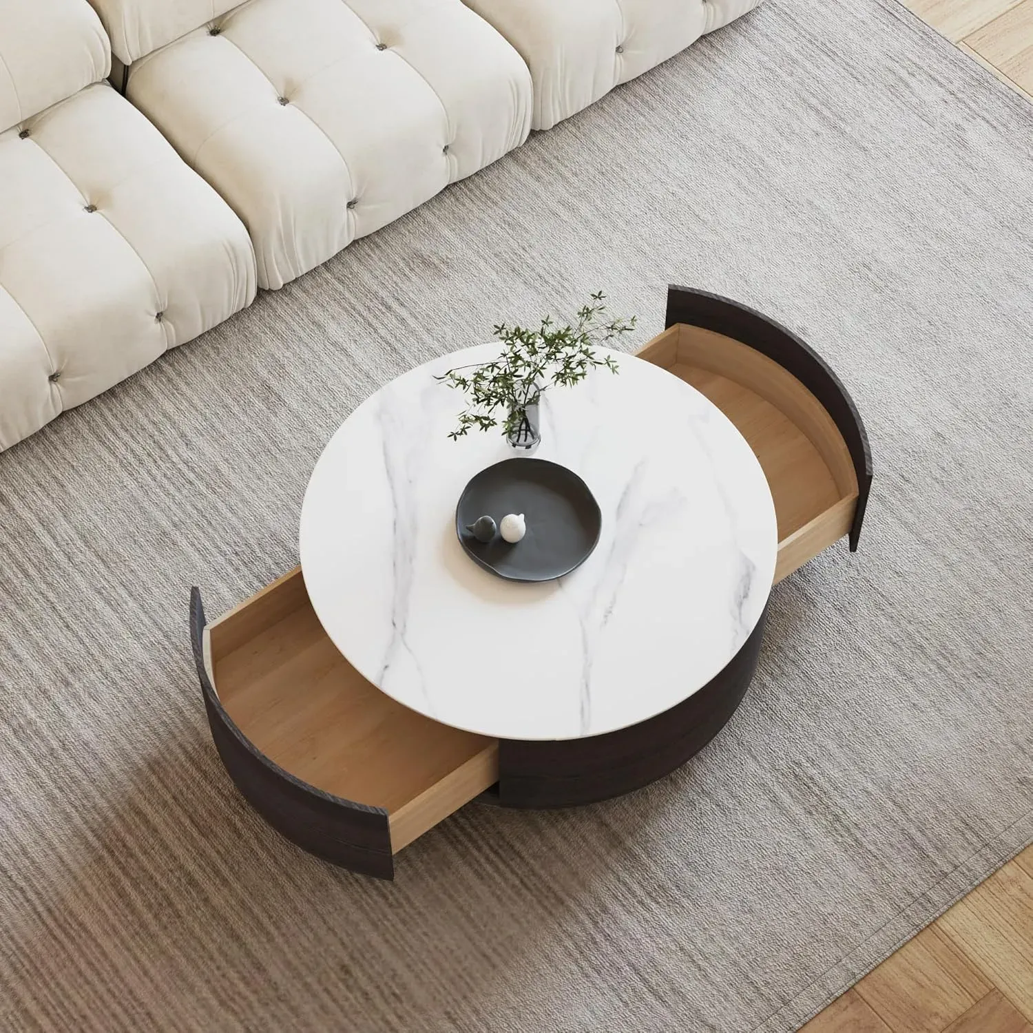 Marble Top 33" Round Black with Dusk Gold Base
