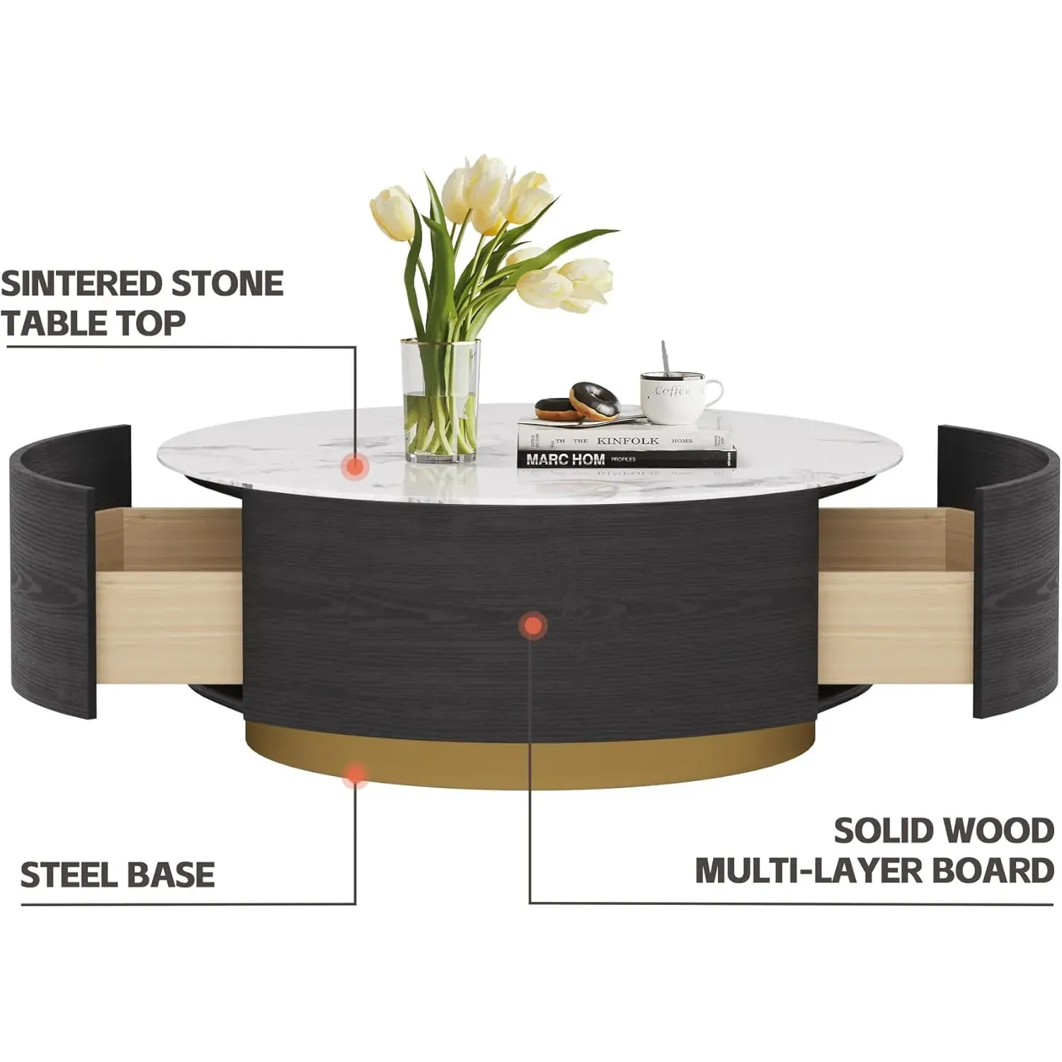 http://Modern%20Round%20Coffee%20Table%20With%202%20Drawers,%20Sintered%20Stone%20Tabletop%20And%20Golden%20Base,%20Center%20Table%20For%20Living%20Room,%20Fully%20Assembled,%20Black%20End%20Table%2033.4%205