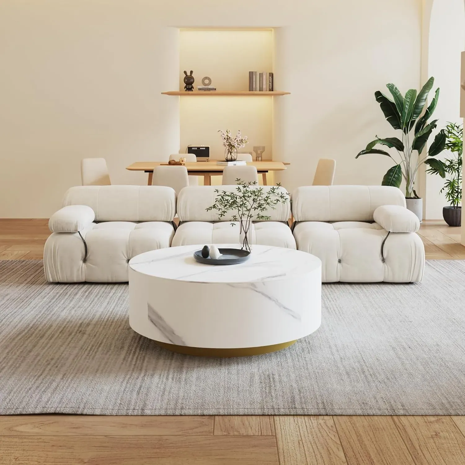 Marble Top 33" Round White with Dusk Gold Base
