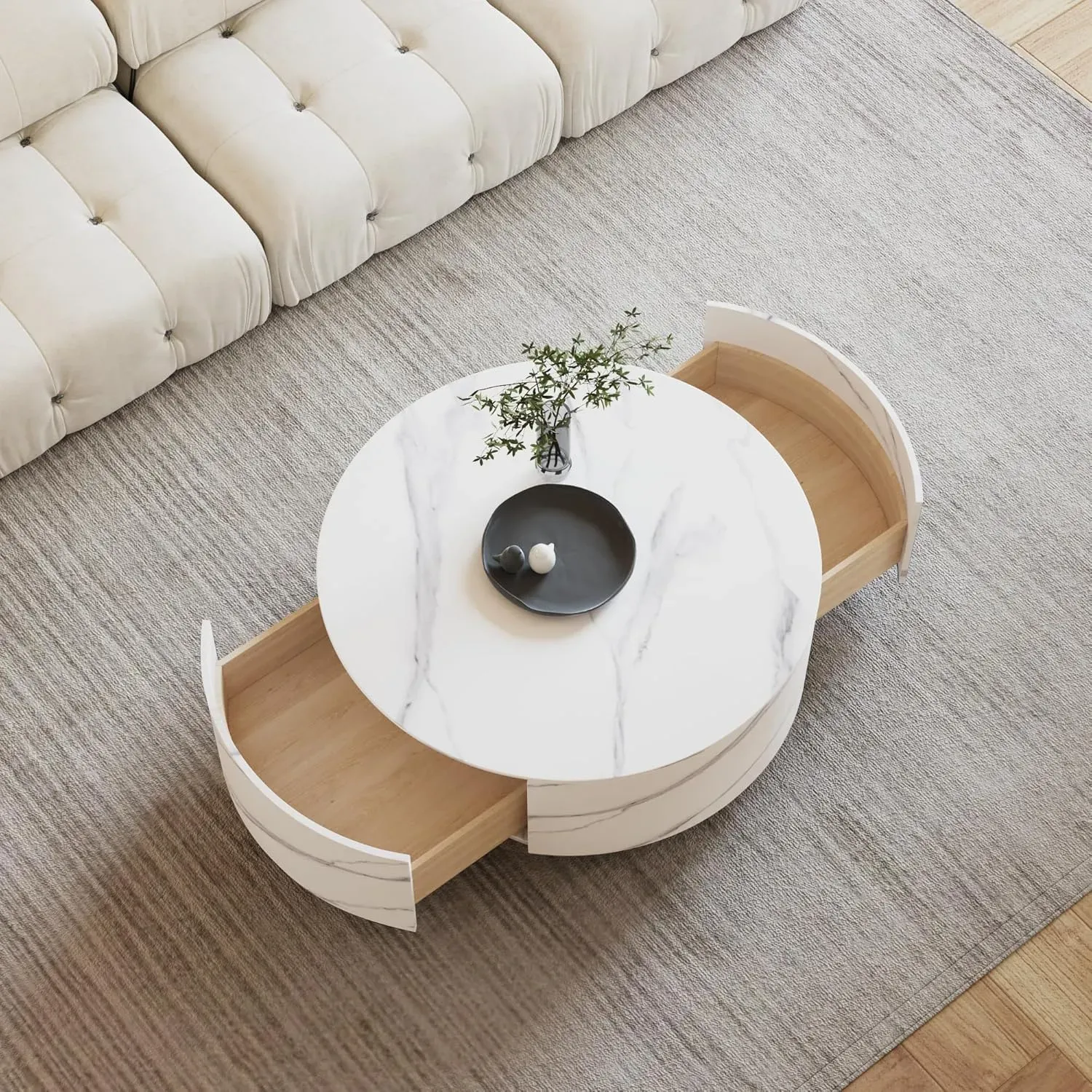 http://Modern%20Round%20Coffee%20Table%20With%202%20Drawers,%20Sintered%20Stone%20Tabletop%20And%20Golden%20Base,%20Center%20Table%20For%20Living%20Room,%20Fully%20Assembled,%20White%20End%20Table%2033.4%203